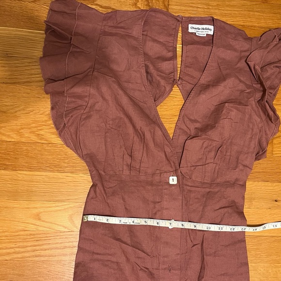 Charlie Holiday Ruffled Cover-Up Midi Dress in bronze sz 6 - Picture 10 of 10